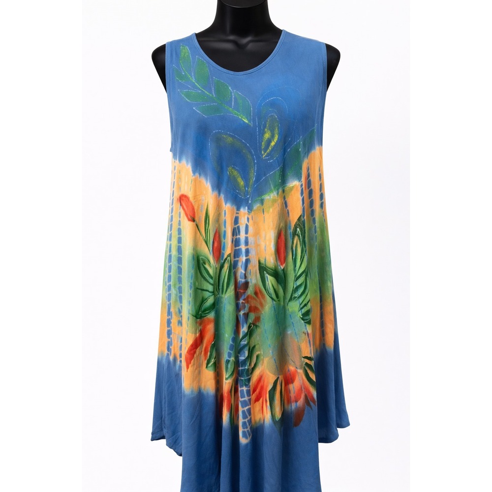 Naina's Dream Womens Pullover Swimwear Beach Cover Up Large Blue Floral Print